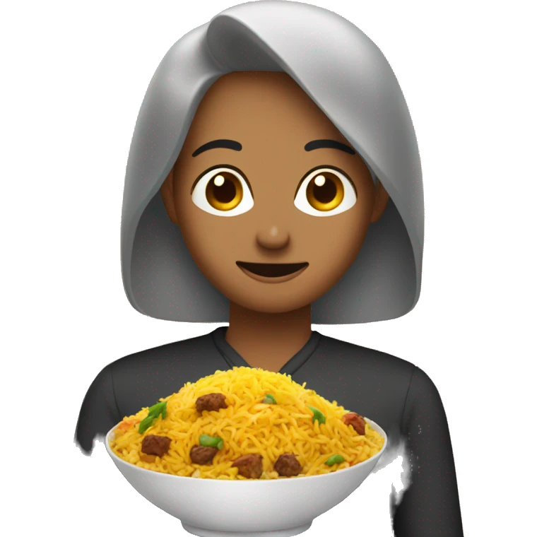 person in front of biryani bowl emoji