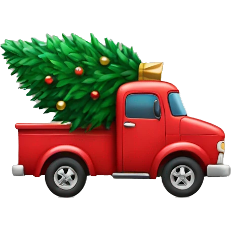 Red truck with a Christmas tree in the back emoji