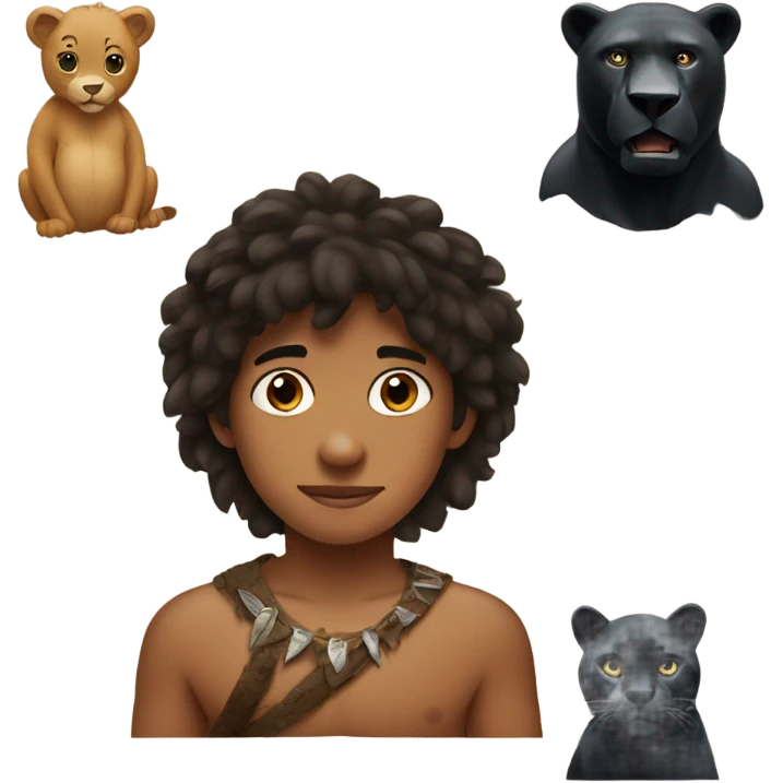 Mowgli with a bear and a black panther emoji