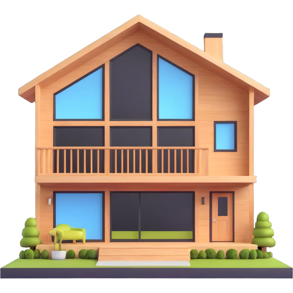 realistic modern home in forest with large windows and wooden exterior emoji