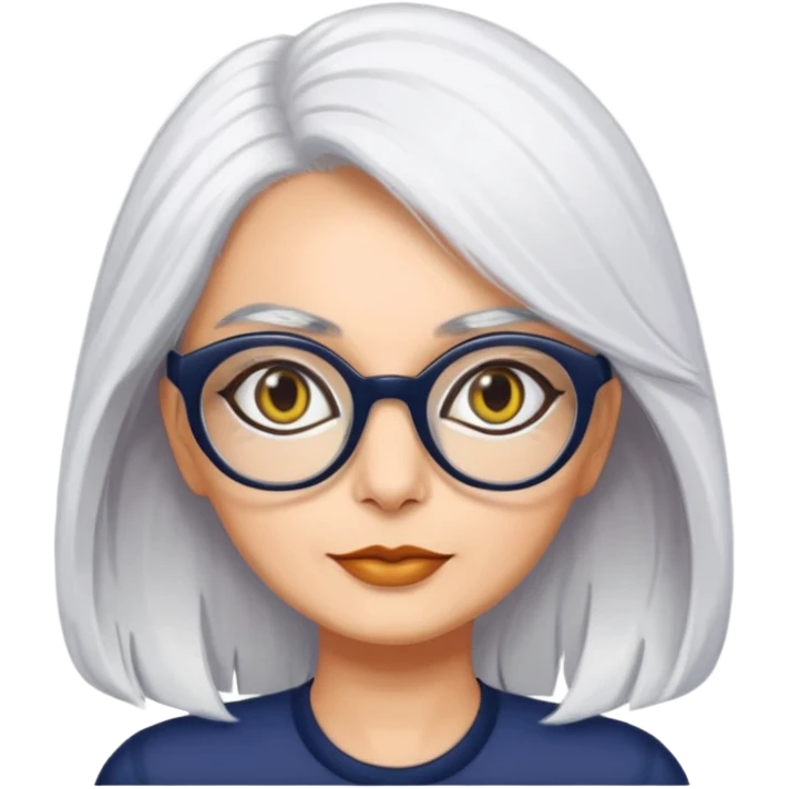 seema anand white hair with cat eyed specs emoji