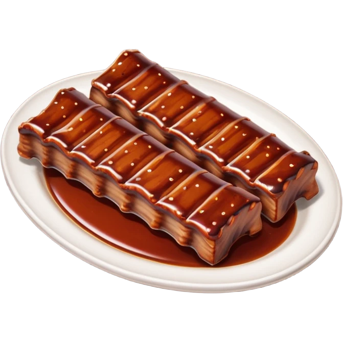 bbq ribs object icon, cooked ribs with barbecue sauce glaze, 3D cartoon, mobile game icon style, clean background, no text, no watermark
 emoji