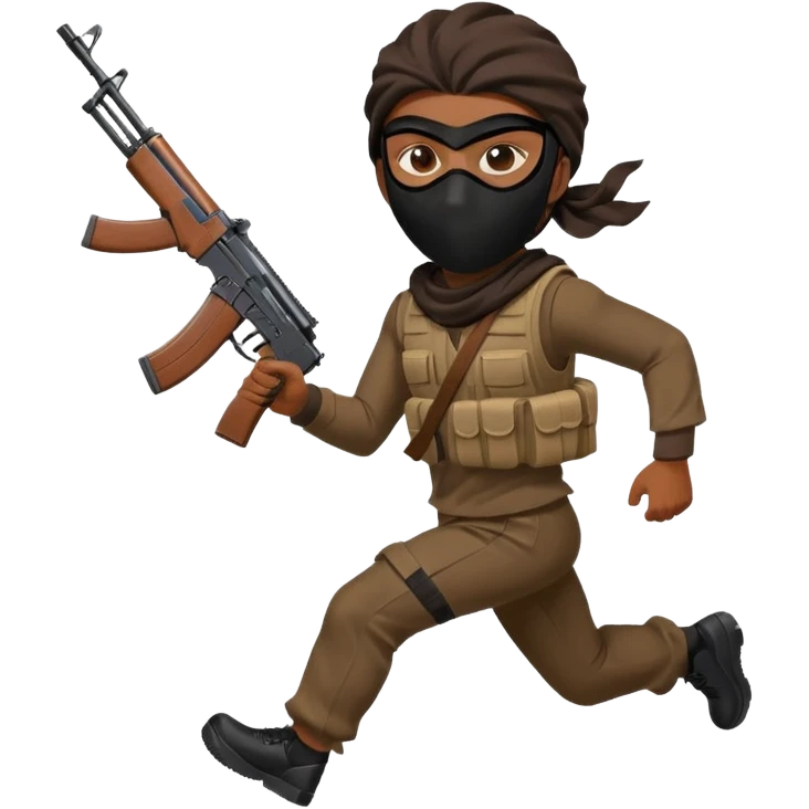 Brown skin Robber with mask and ak-47 running emoji