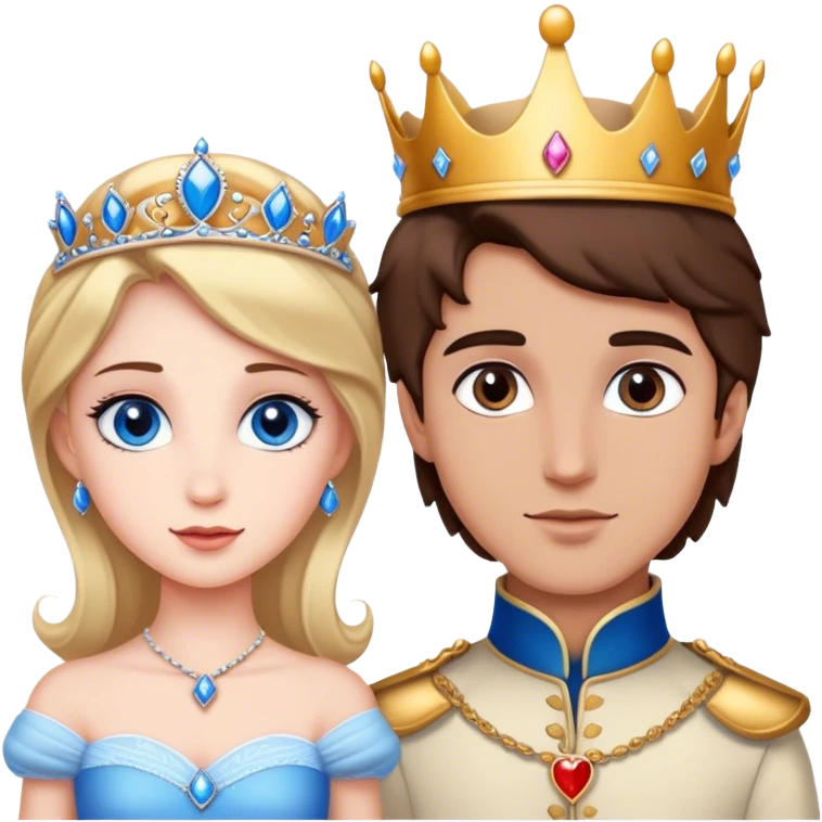  Princesse aux yeux marrons avec prince aux yeux bleus love emoji