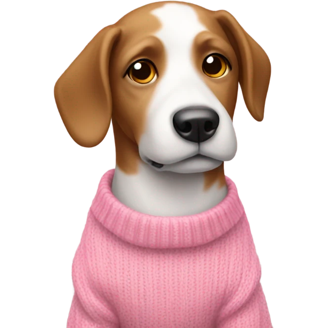 White and brown dog wearing a pink sweater emoji