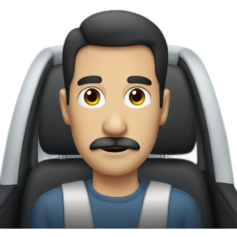 dark hair dark eye man with mustache sitting in car emoji