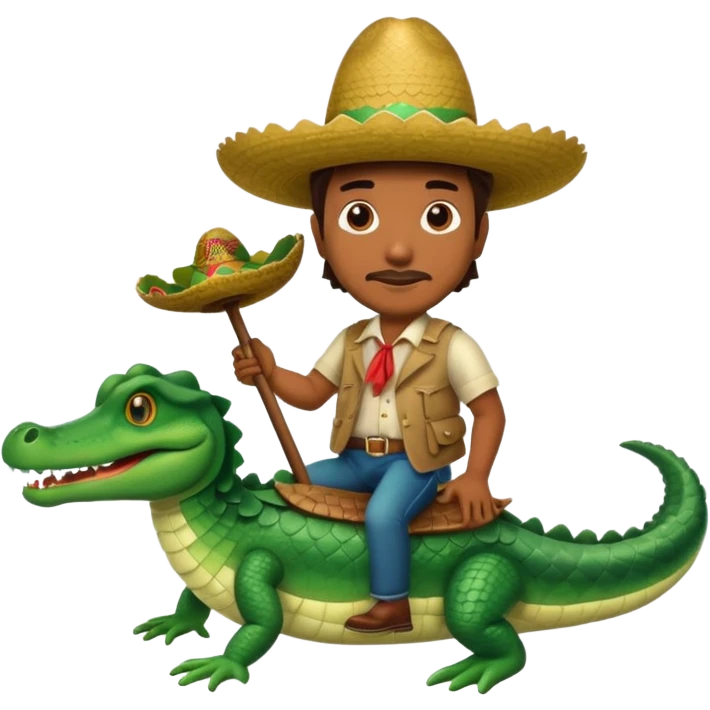 A Mexican in a sombrero riding an alligator emoji