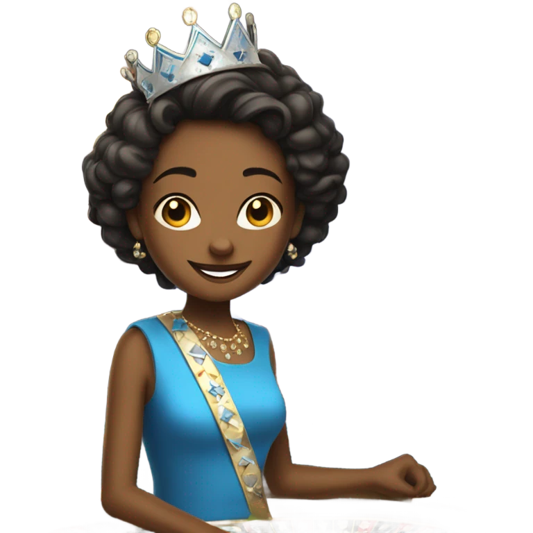 smiling boy in blue shirt dress as a queen at a casino emoji