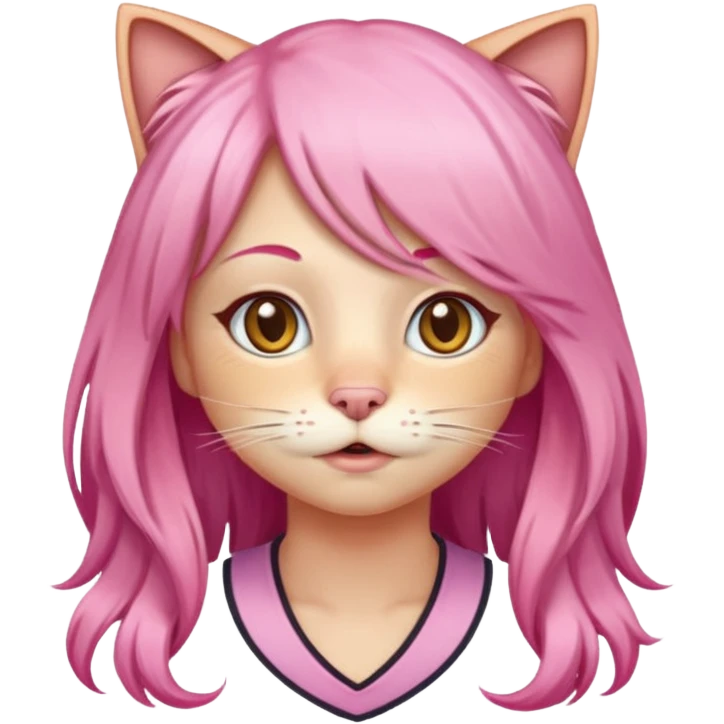 calico cat wear long pink hair wig emoji
