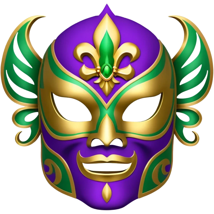 Louisiana themed luchador mask with fleur-de-lis and Mardi Gras colors (purple, green, gold) emoji