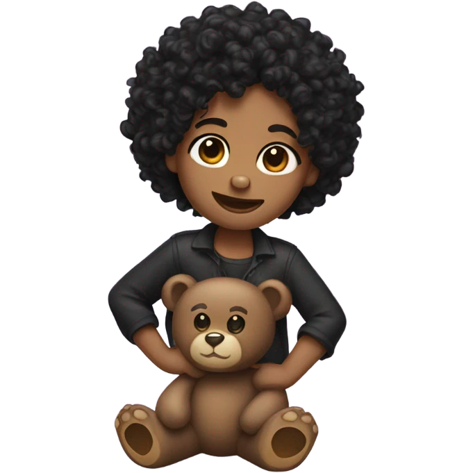 teddy bear with long curly black hair split down the middle emoji