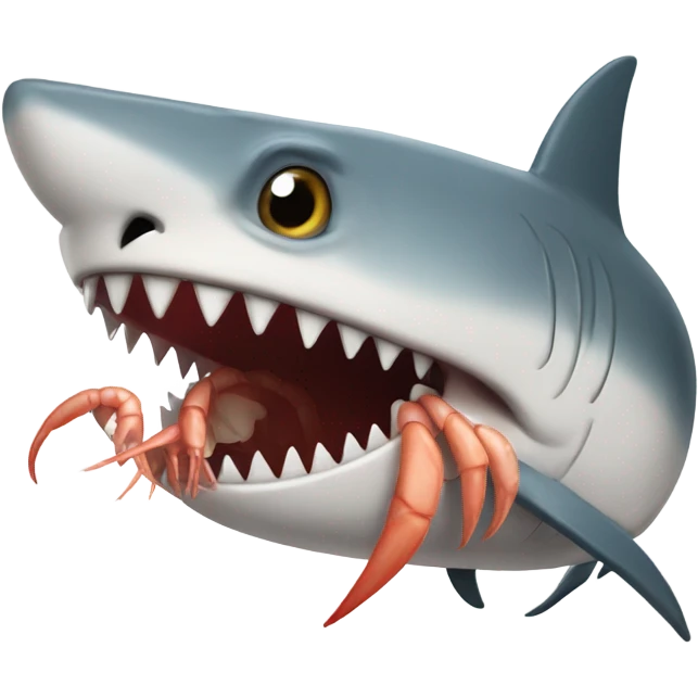 Shrimp talking to a shark emoji