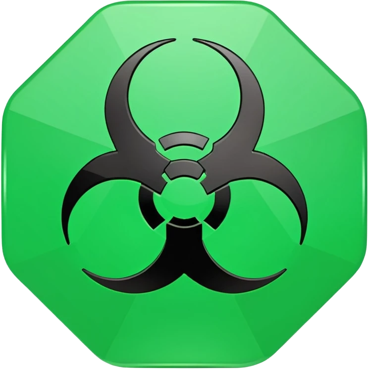 hazardous green logo, iOS app icon style, abstract toxic symbol, vibrant green, geometric, no text emoji