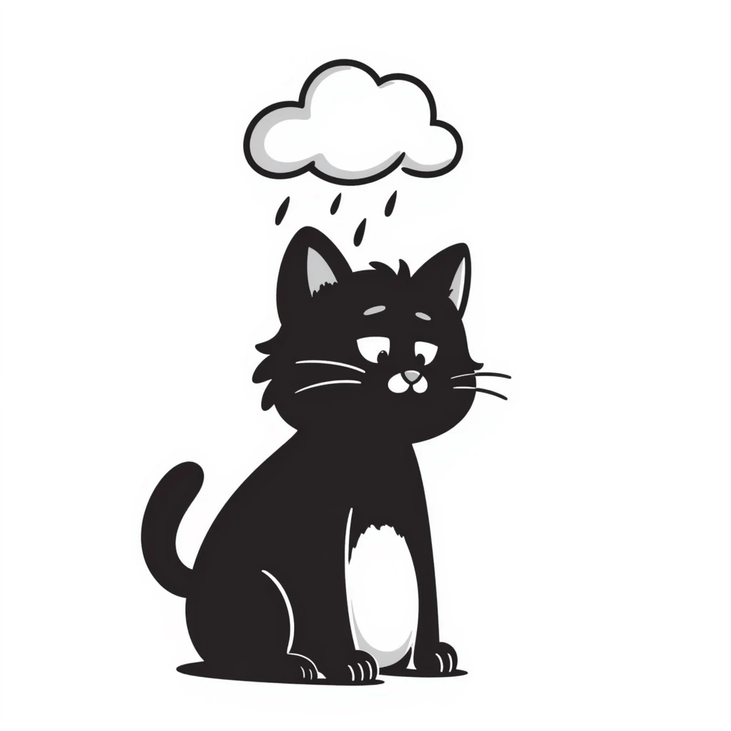 hand-drawn cat with a little cloud over its head, giving up emoji