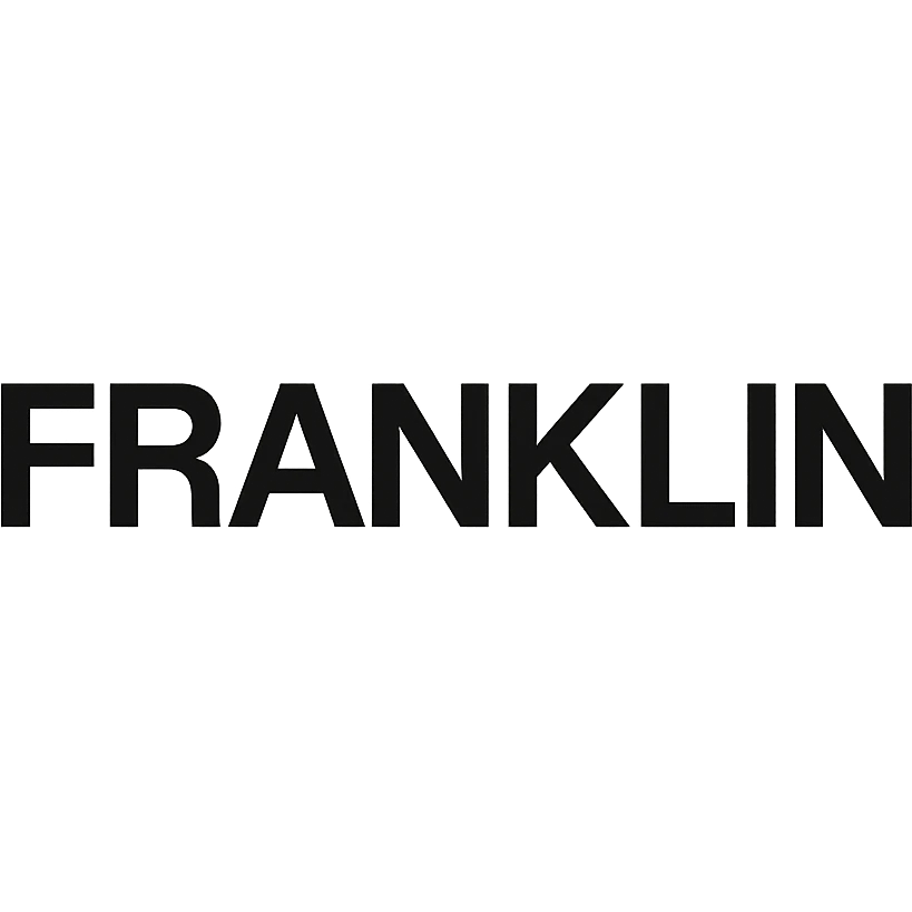 'FRANKLIN' word mark, uppercase, modern Helvetica-style, startup branding, black emoji