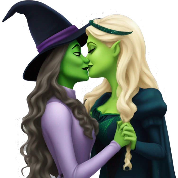 elphaba from wicked and glinda from wicked kissing each other emoji