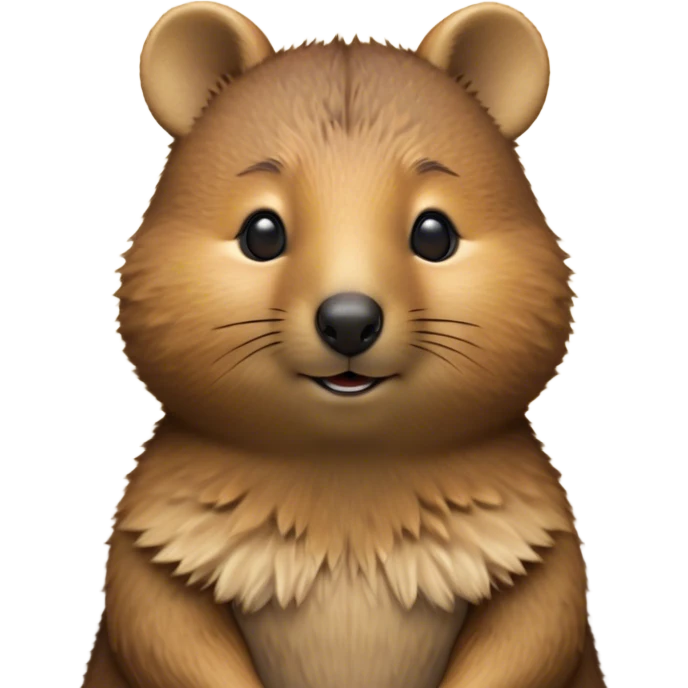 Cinematic Noble Quokka Portrait Emoji, Poised and regal, with a compact, endearing build and a smooth, well-groomed brown fur that glows with a hint of golden warmth, deep-set soulful eyes radiating kindness, Simplified yet sharp and sophisticated features, highly detailed, glowing with a soft, dignified glow, high shine, intelligent and joyful, stylized with an air of marsupial charm, focused and attentive, soft glowing outline, capturing the essence of a watchful and confident quokka, so majestic it feels as though it could bounce out of the screen with effortless authority! emoji