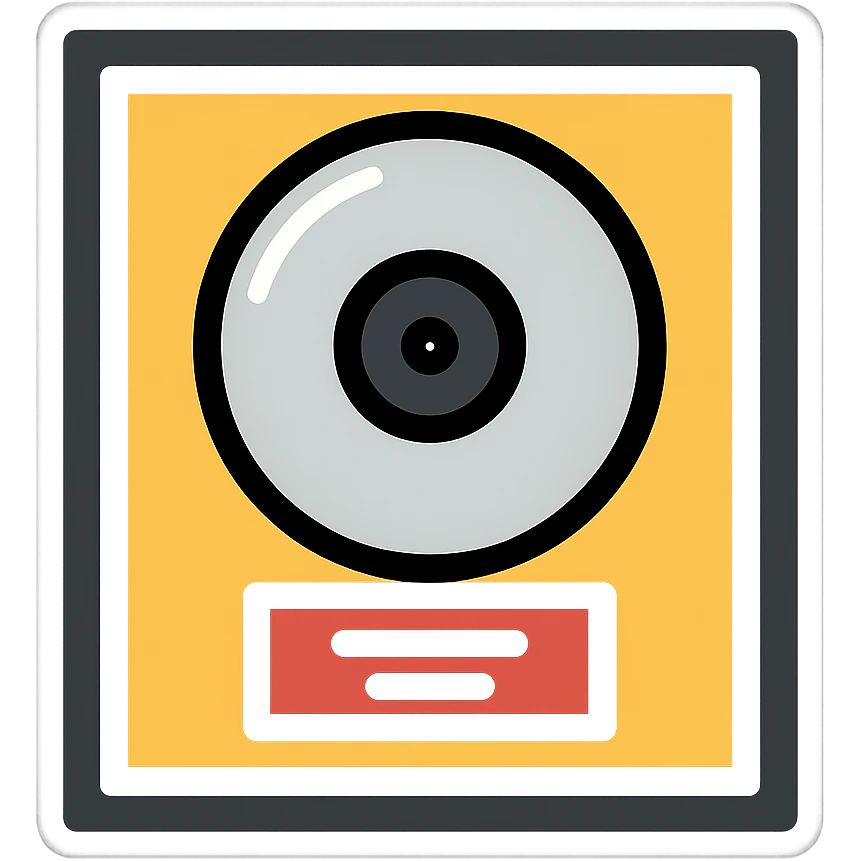 platinum record award in a black frame, shiny disc, music plaque, color icon emoji