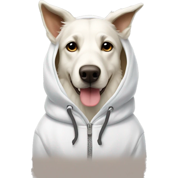 white swiss shepard dog wearing a moose hoodie emoji