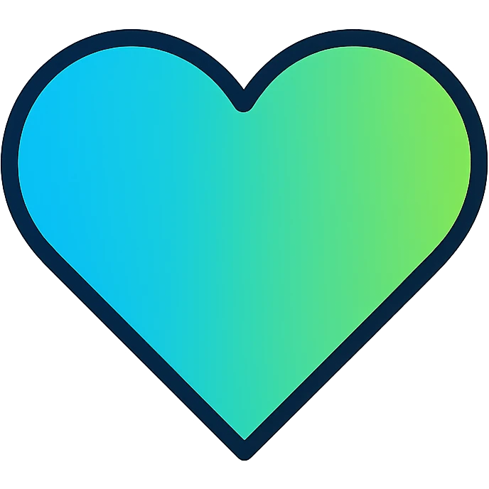 Create a modern icon style gradient heart icon blending blue and green with clean lines, no text. emoji