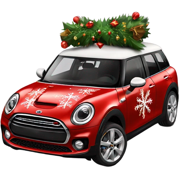 Red Mini Cooper Clubman decorated for Christmas emoji