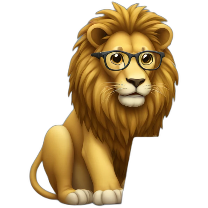 Lion working in laptop with glasses emoji