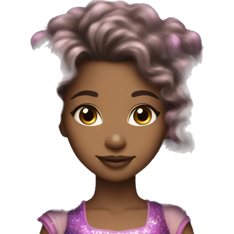 Light skin black woman long curly hair brunette fairy princess pink purple teal gold sparkles emoji