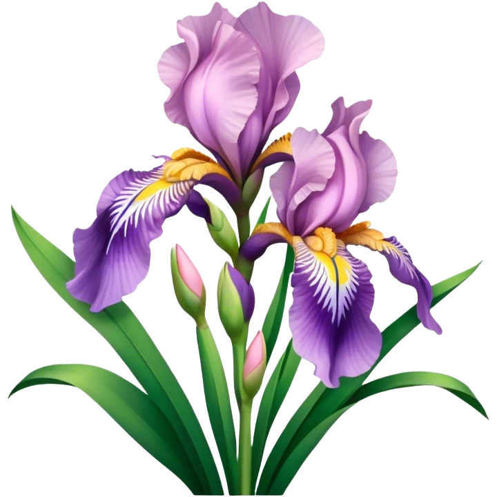 big bouquet Soft Pink Iris, luxuriant, leaf, bud emoji