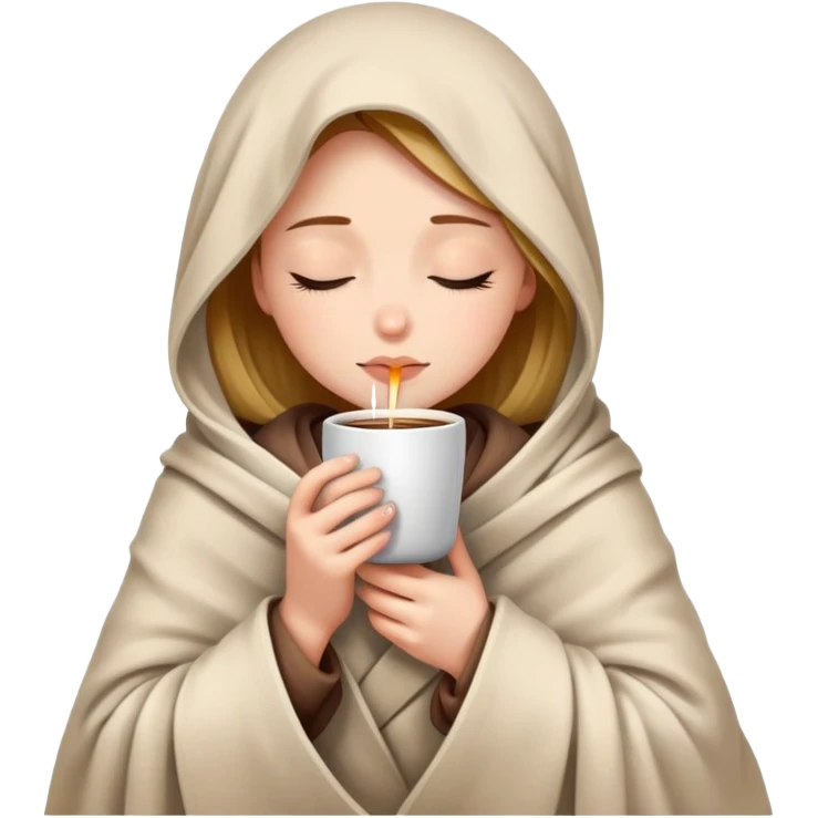 girl inside a blanket sipping coffee eyes closed emoji