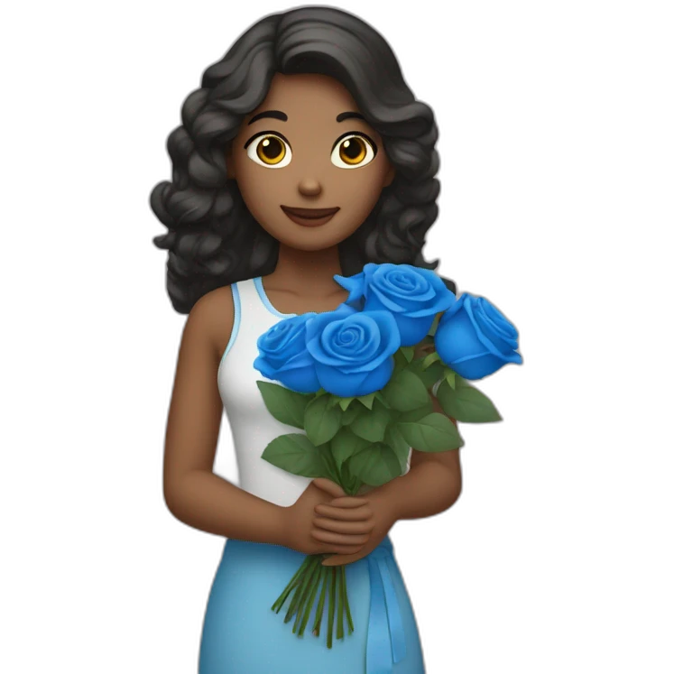 girl with a bouquet of blue roses emoji