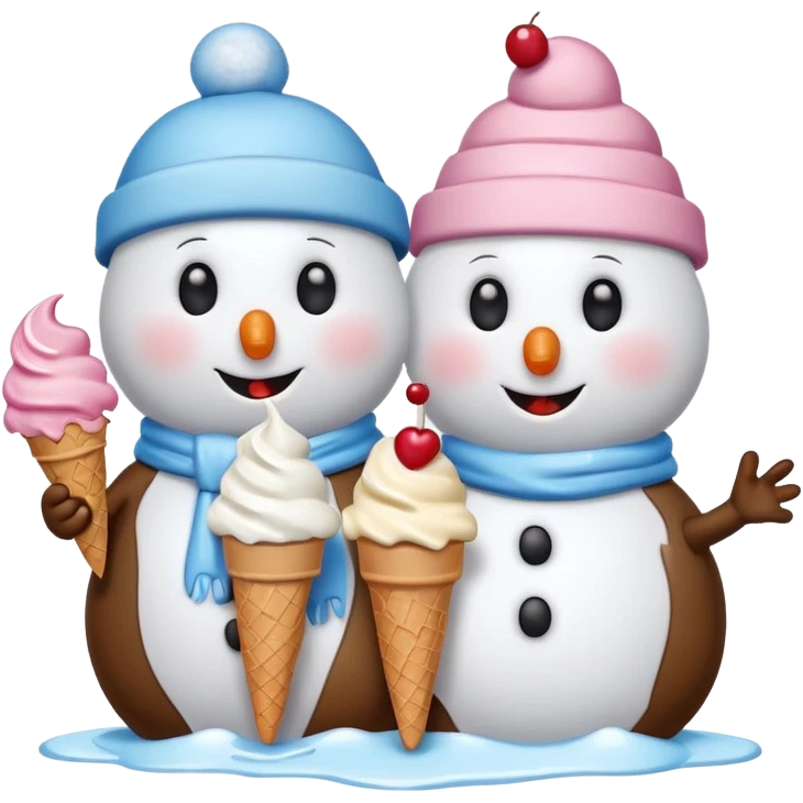 snowmen wearing cap with ice cream emoji