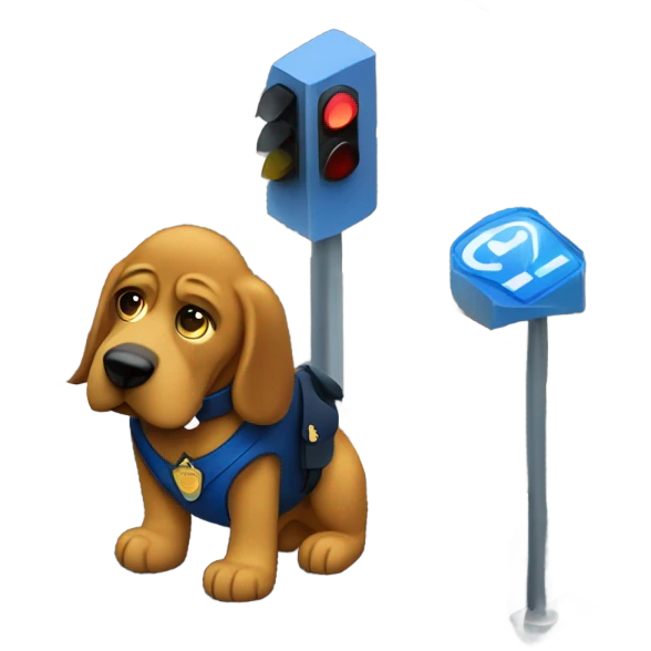 Gold and blue bloodhound as a policeman directing traffic at stop light. emoji