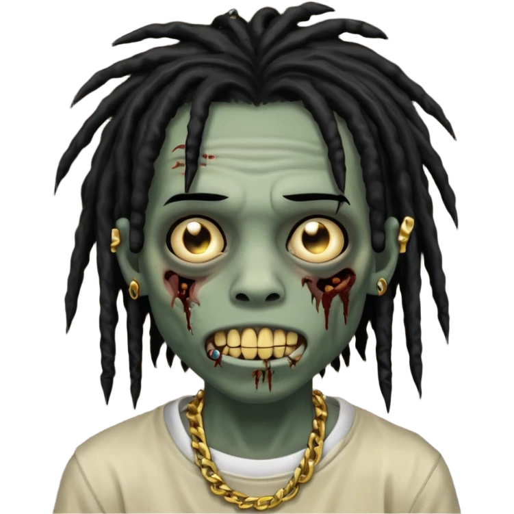 zombie emo black boy emoji with black dreads and gold grillz emoji