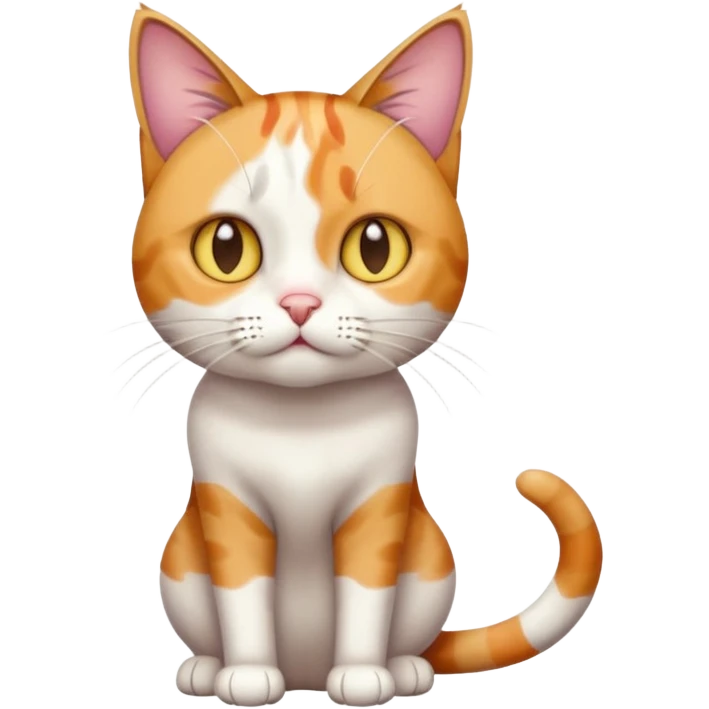 full body colourful calico tabby cat with disproportioned head with an anxious face and fully white front legs emoji