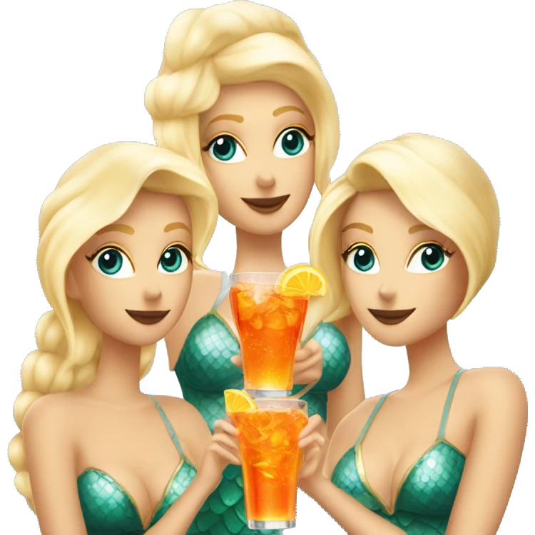 Three blond beautiful mermaidsdrinking aperol spritz emoji