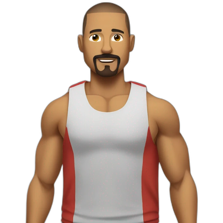 guy with buzz cut, moustache and goatee, with muscles , working as a gym coach emoji