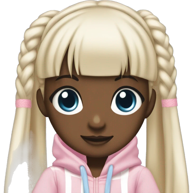chii chobits with dark skin with pink eyes  and braids, wearing Manchestercity outfit emoji