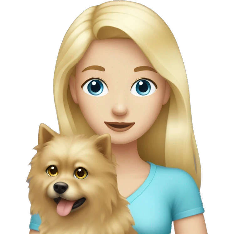 Blonde girl blue eyes holding spitz  emoji