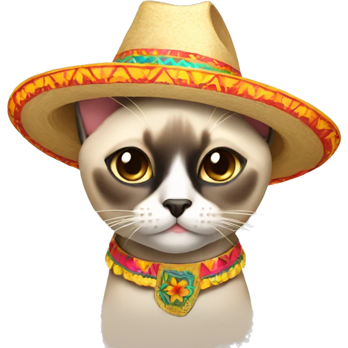 Siamese cat wearing a sombrero emoji