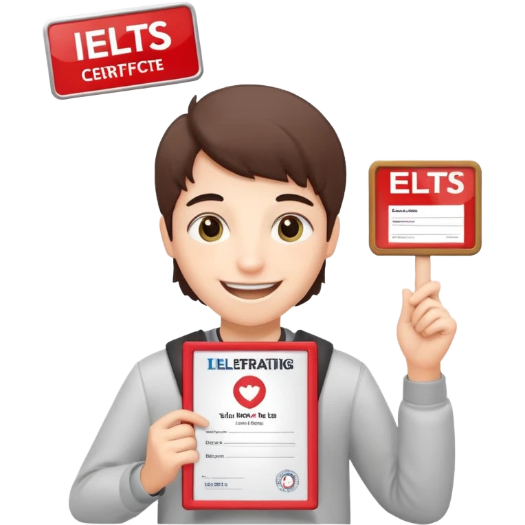 студентка радостная после успешной сдачи экзамена IELTS на 7.0 смотрит свои результаты на сертификате с текстом IELTS на белом фоне  emoji