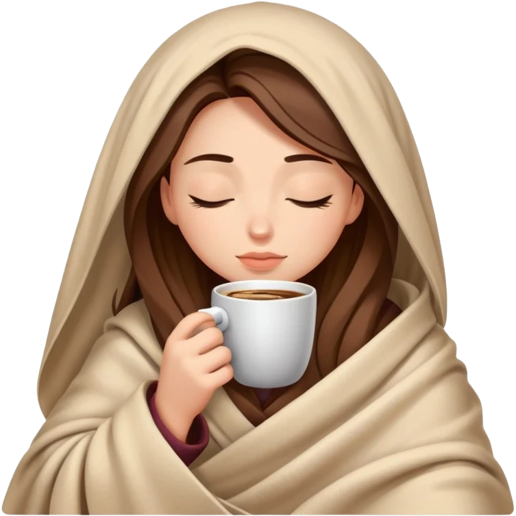 girl inside a blanket sipping coffee eyes closed emoji