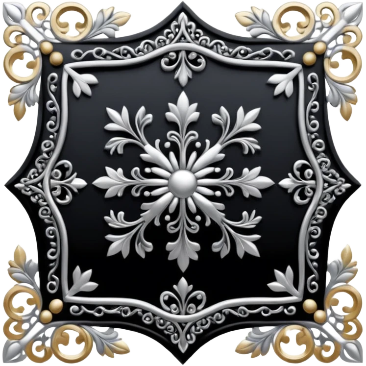 Black and silver filigree corner, 3D, extremely detailed design emoji