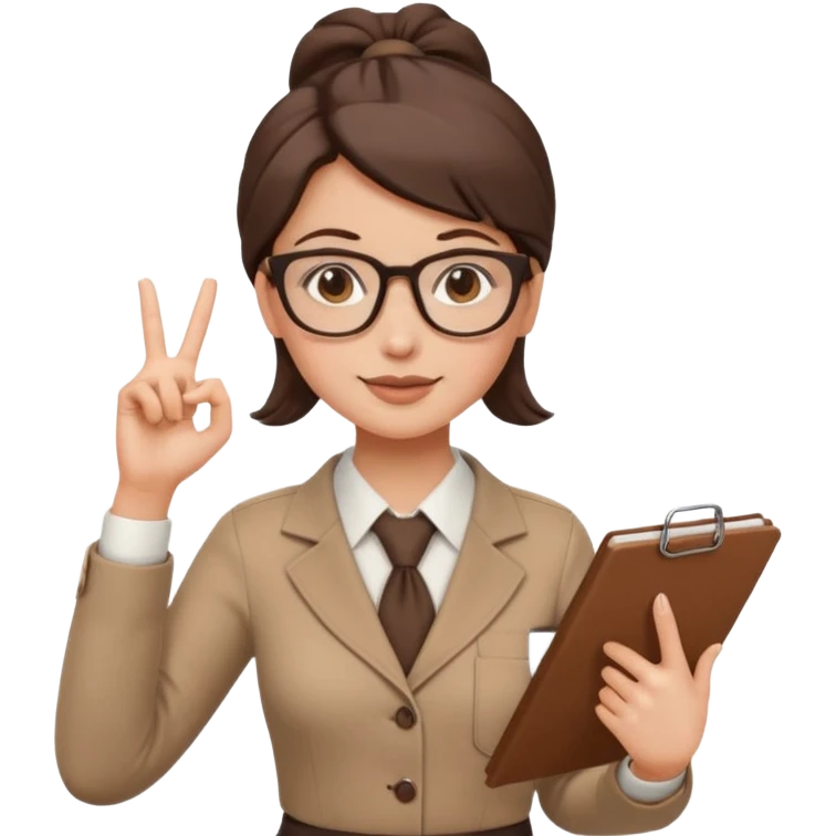 คาแรกเตอร์: เป๊ะ ฉลาด ละเอียด
ลุคอิโมจิ:

ตาสีน้ำตาลโกโก้ สุขุม

แว่น / ผมรวบเรียบร้อย
ผิวขาว

เสื้อเชิ้ต / ลุค working woman

ท่าถือโน้ต / โอเคไซน์
ฟีล: smart, organized girl emoji