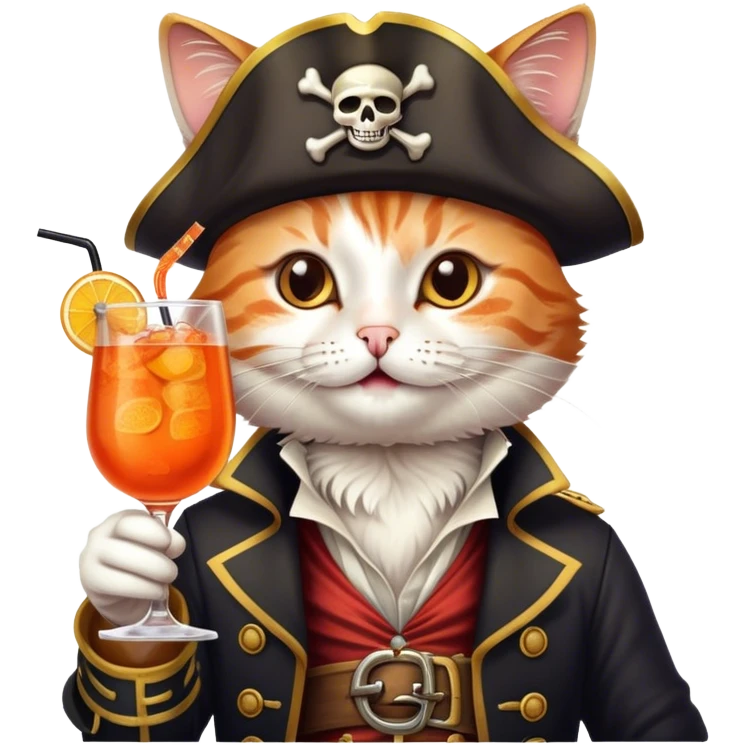 a happy pirate cat drinking aperol spritz cocktail emoji