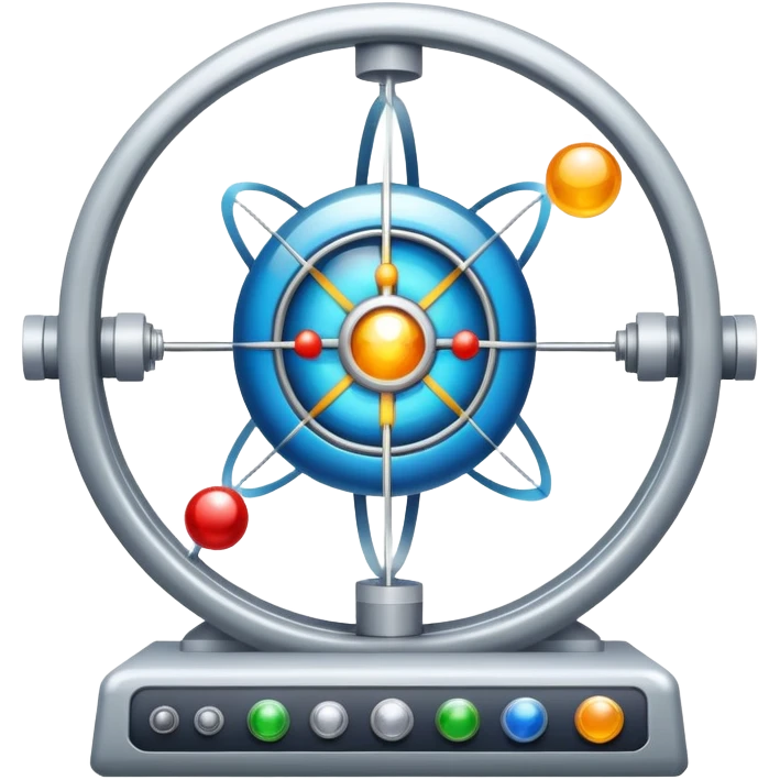 An icon featuring a large particle collider, atom symbols, and energy waves, symbolizing the field of physics. The design includes a lab setup with scientific equipment, representing experiments and fundamental forces of nature. Transparent background highlights the exploration of matter and energy. emoji