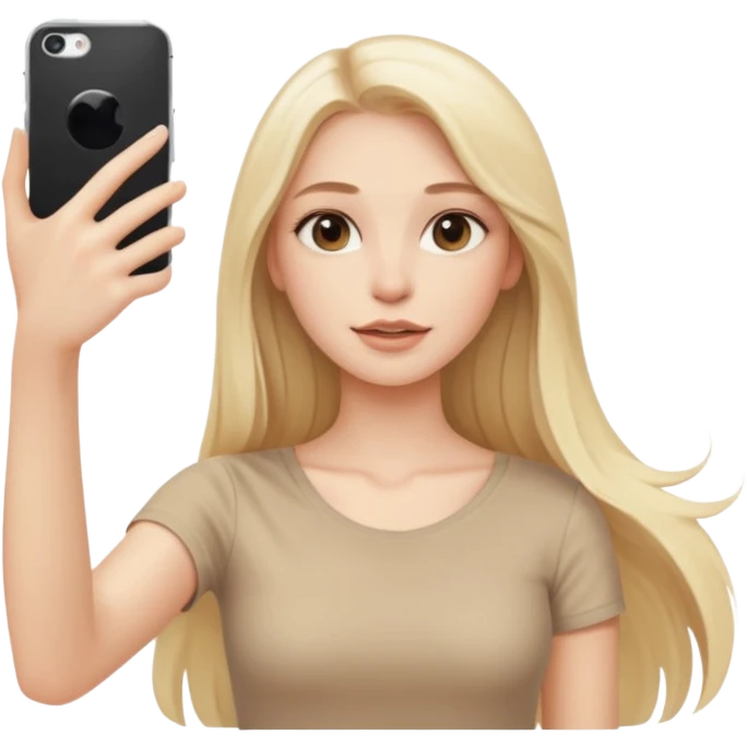  beautiful pale blonde girl with long hair taking selfie in beige top emoji