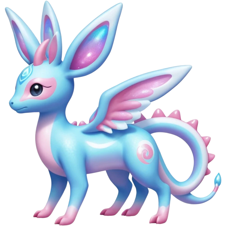 Shiny Sparkly Iridescent Bioluminescent Glowing Lumineon-Amaura-Dragonair-Sylveon-Fakémon-hybrid-creature (full body)  emoji