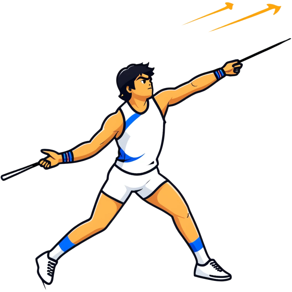 Neeraj Chopra throwing javelin, Olympic champion in motion emoji