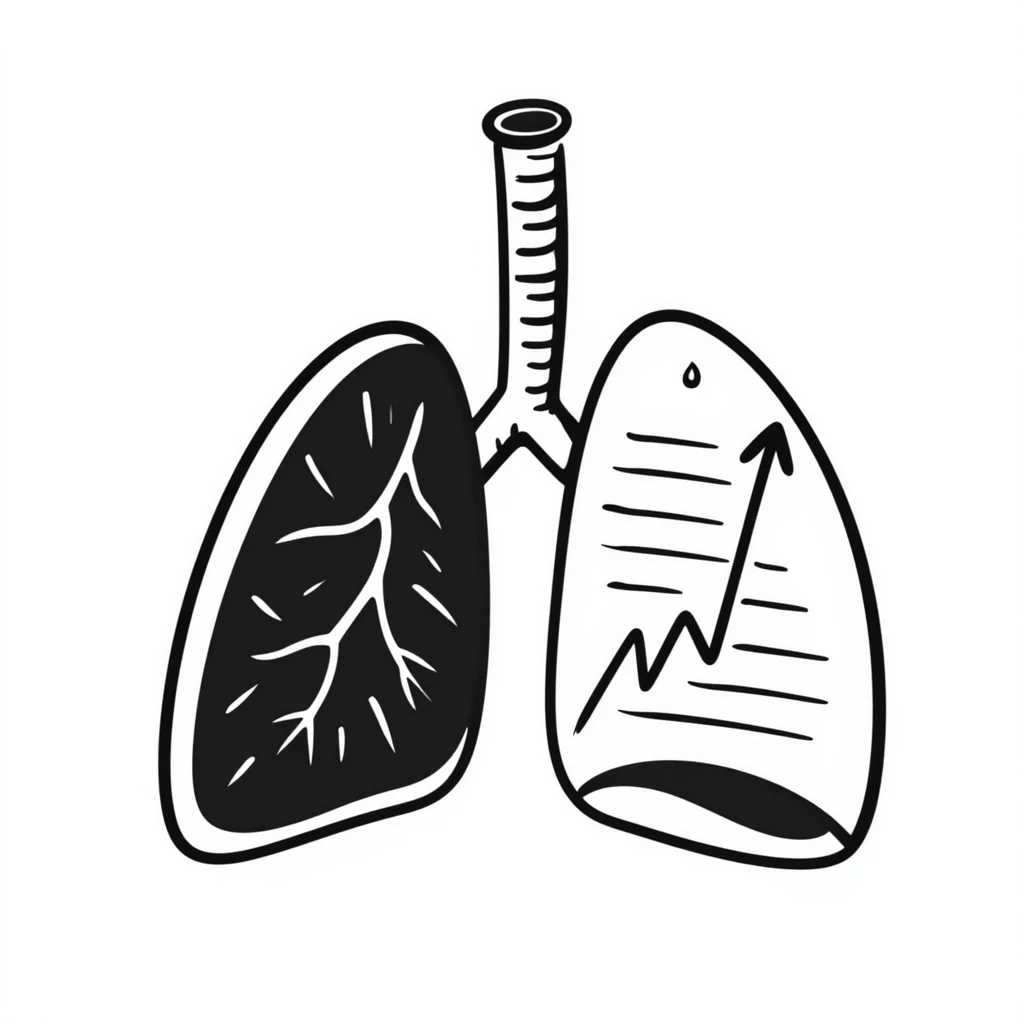 Hand-drawn lungs with oxygen measurement graph next to it, fitness capability visualization emoji