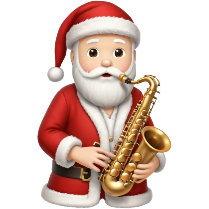 Noel Baba Saksofoncu, cartoon illustration, with clean lines, no face on objects, white background emoji